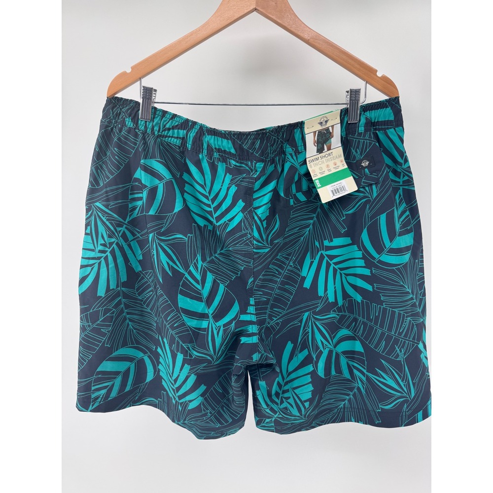 Dockers Swim Shorts Mens XL Navy Tropical Palm Leaf 8" Inseam NWT Lined